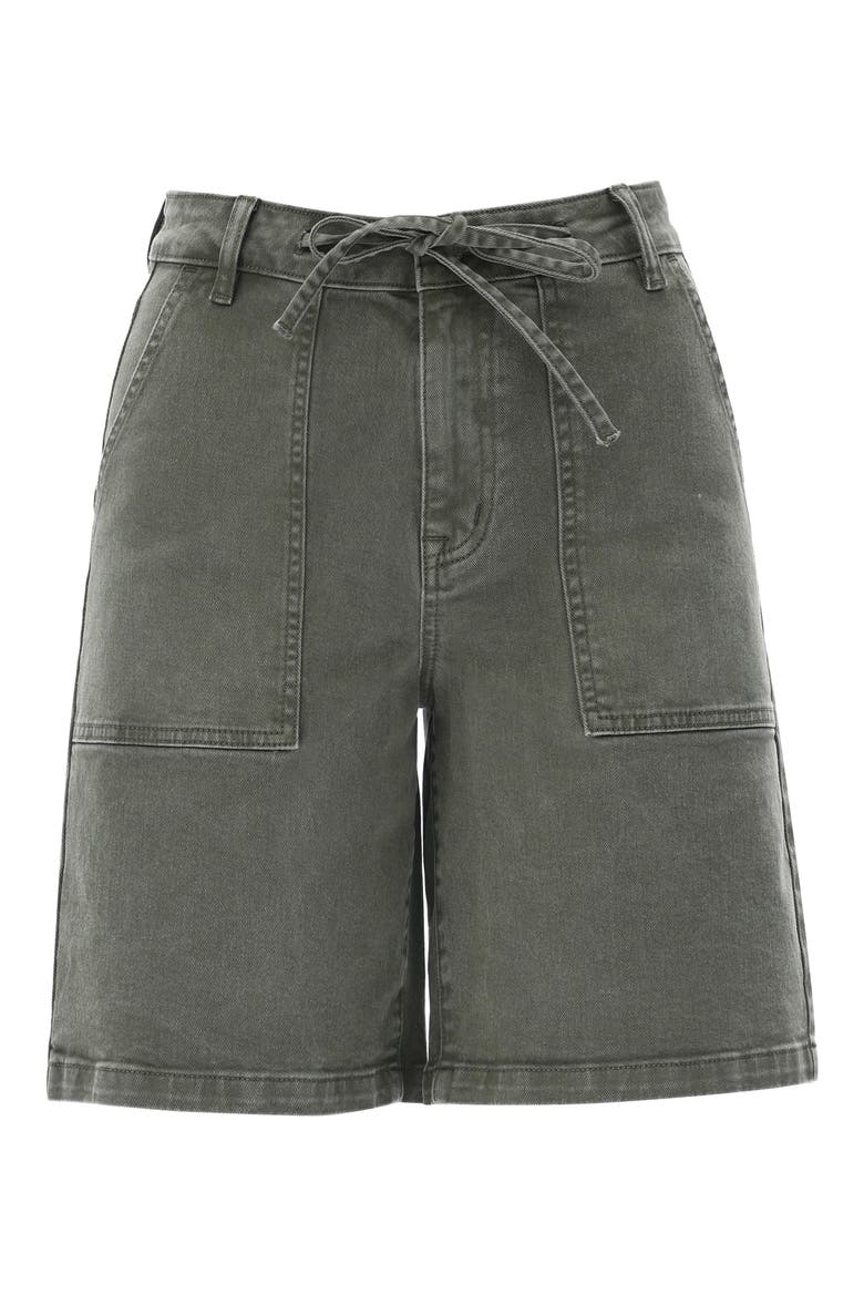 Drawstring High Waist Denim Bermuda Shorts, Alternate, color, GREEN