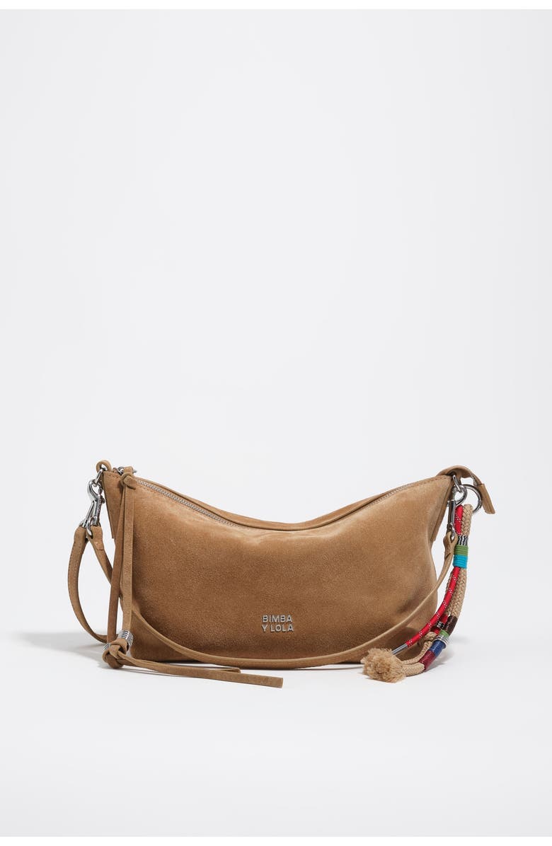 Bimba y Lola Medium Leather Trapecio Bag, Main, color, Natural