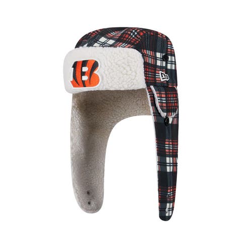 Black Cincinnati Bengals Sideline Plaid Sherpa Trapper Hat