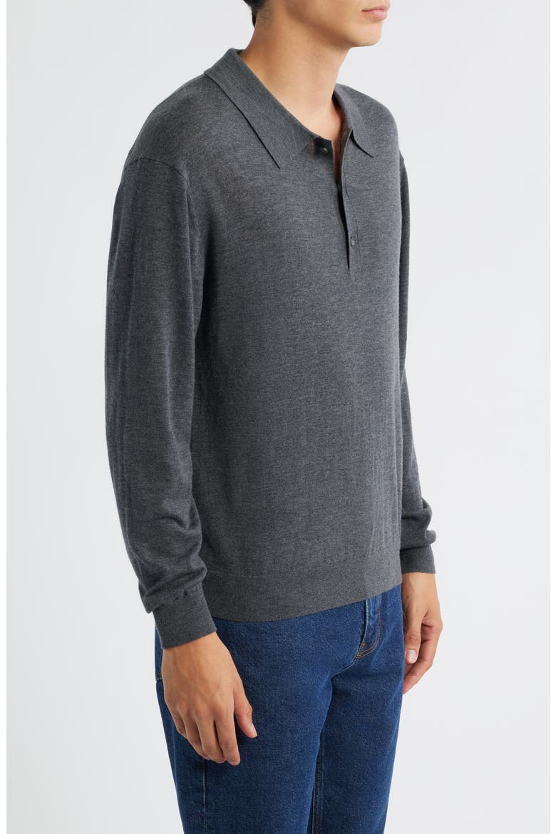 Superfine Merino Wool & Cashmere Polo Sweater, Alternate, color, GREY MELANGE