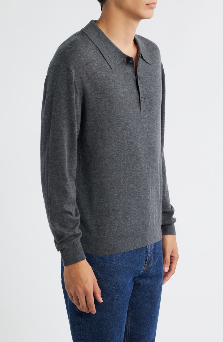 FRAME Superfine Merino Wool & Cashmere Polo Sweater, Alternate, color, Grey Melange