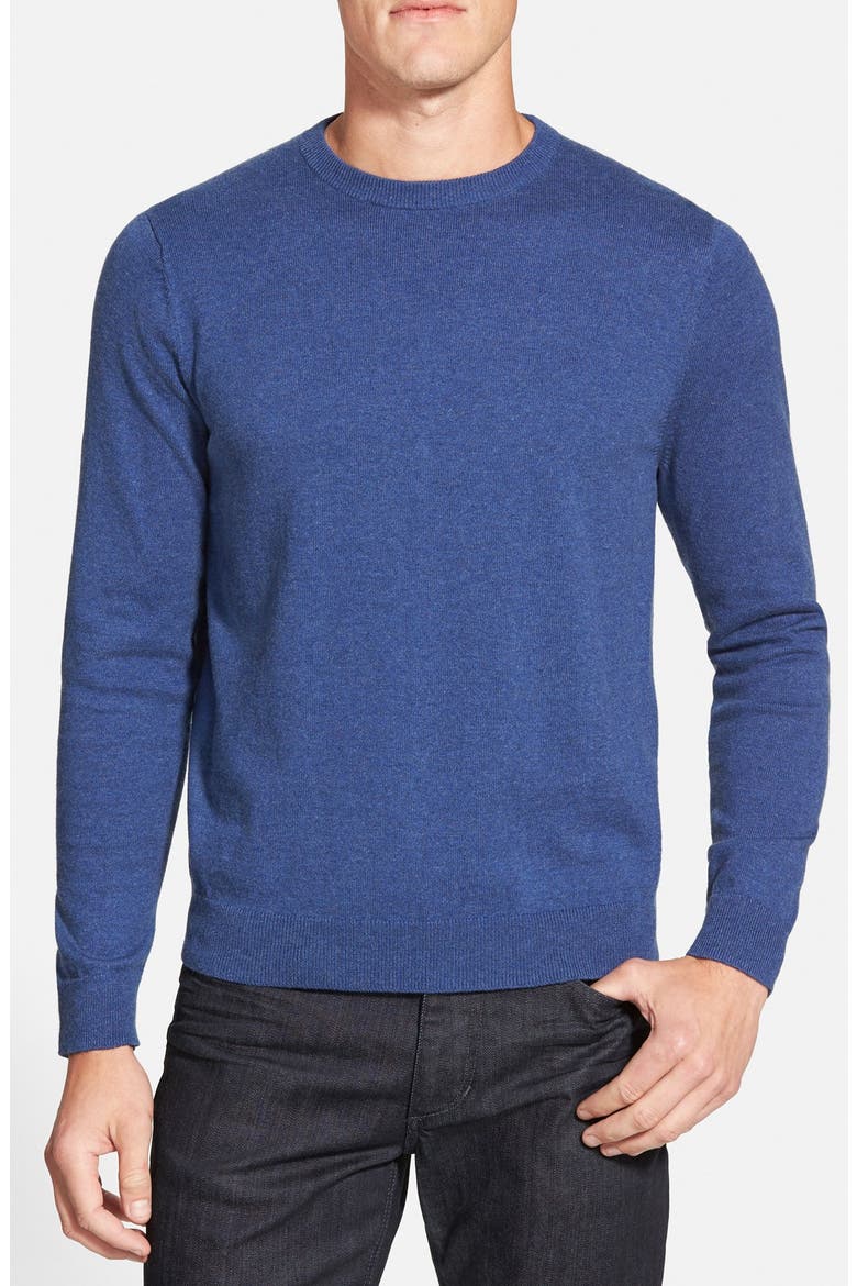 Cotton & Cashmere Crewneck Sweater, Main, color, BLUE DARK HEATHER