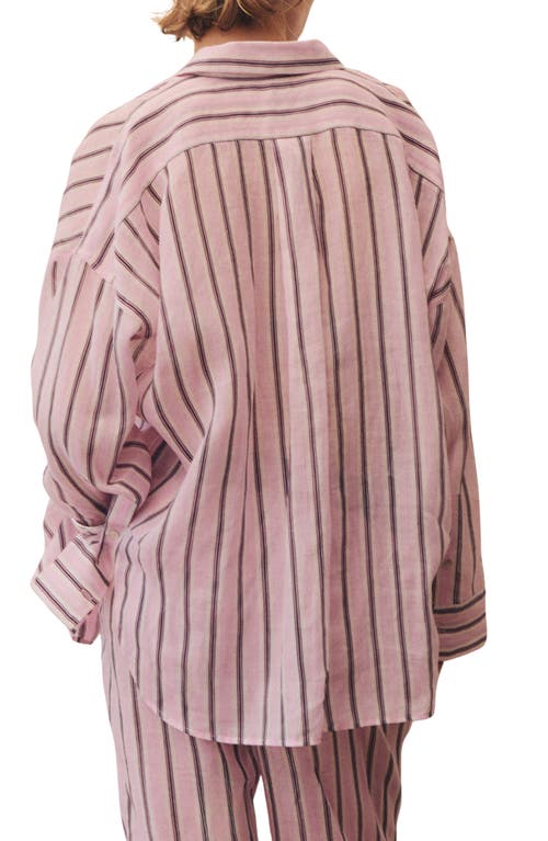 Mango Striped Ramie Shirt Light Pink In Pink