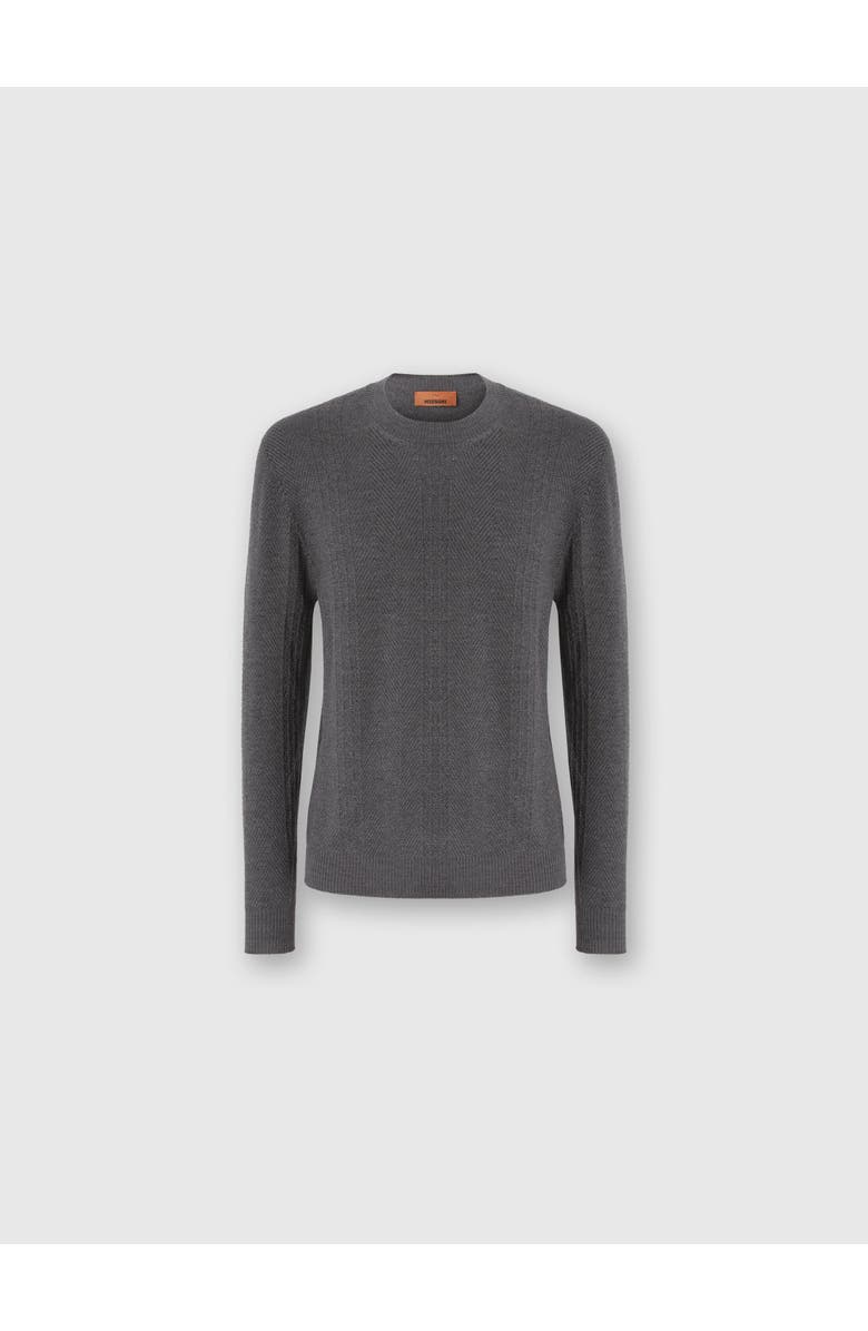 Missoni Crew Neck Sweater In Wool With Chevron Pattern, Main, color, Grey