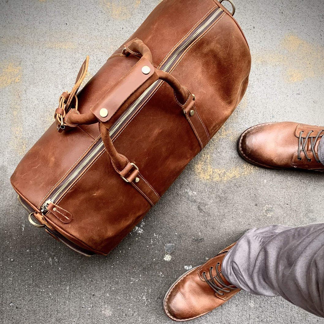 STEEL HORSE LEATHER The Dagny Weekender | Large Leather Duffle Bag, Alternate, color, Dark Brown