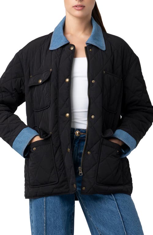 Blanknyc Quilted Denim Trim Barn Jacket In Black