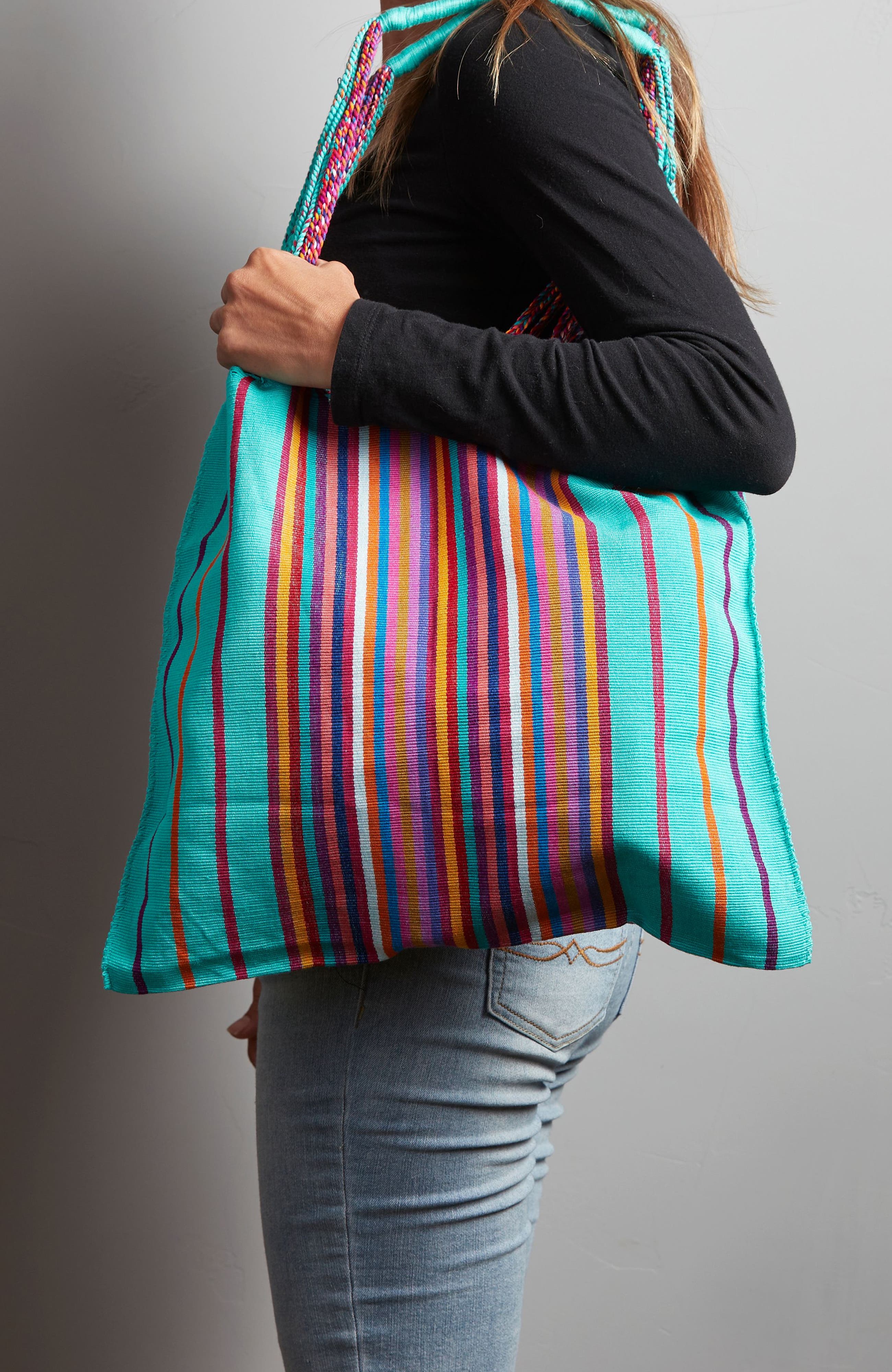 Chiapas Woven Hammock Market Bag, Alternate, color, Aqua