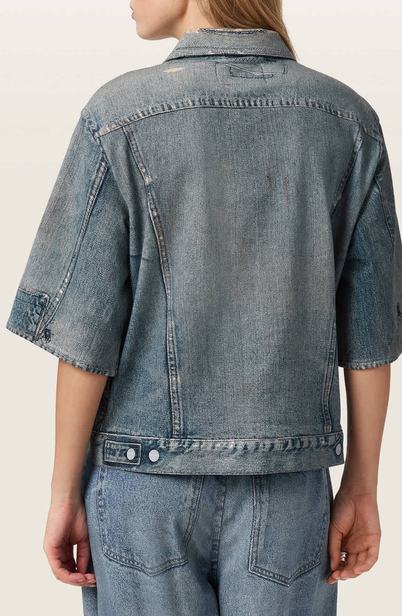 Juni Distressed French Terry Denim Shirt - image 2