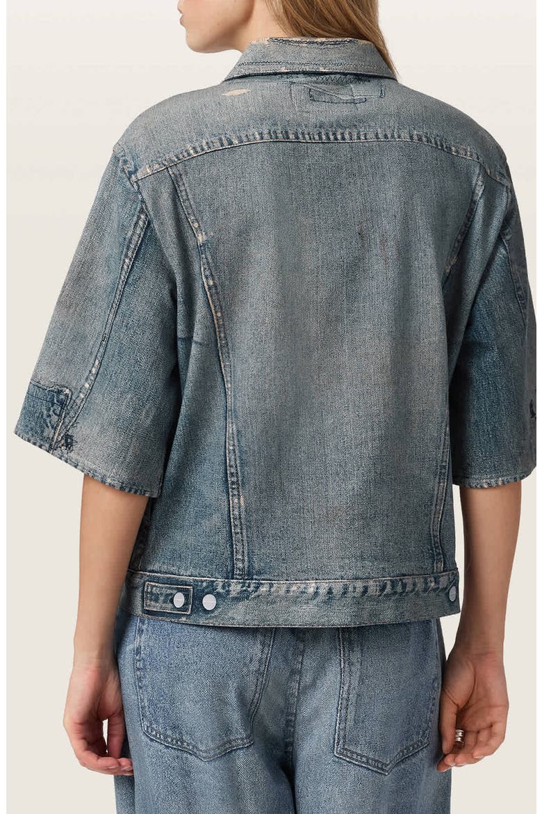 Juni Distressed French Terry Denim Shirt, Alternate, color, ILLUSION TINT BLUE