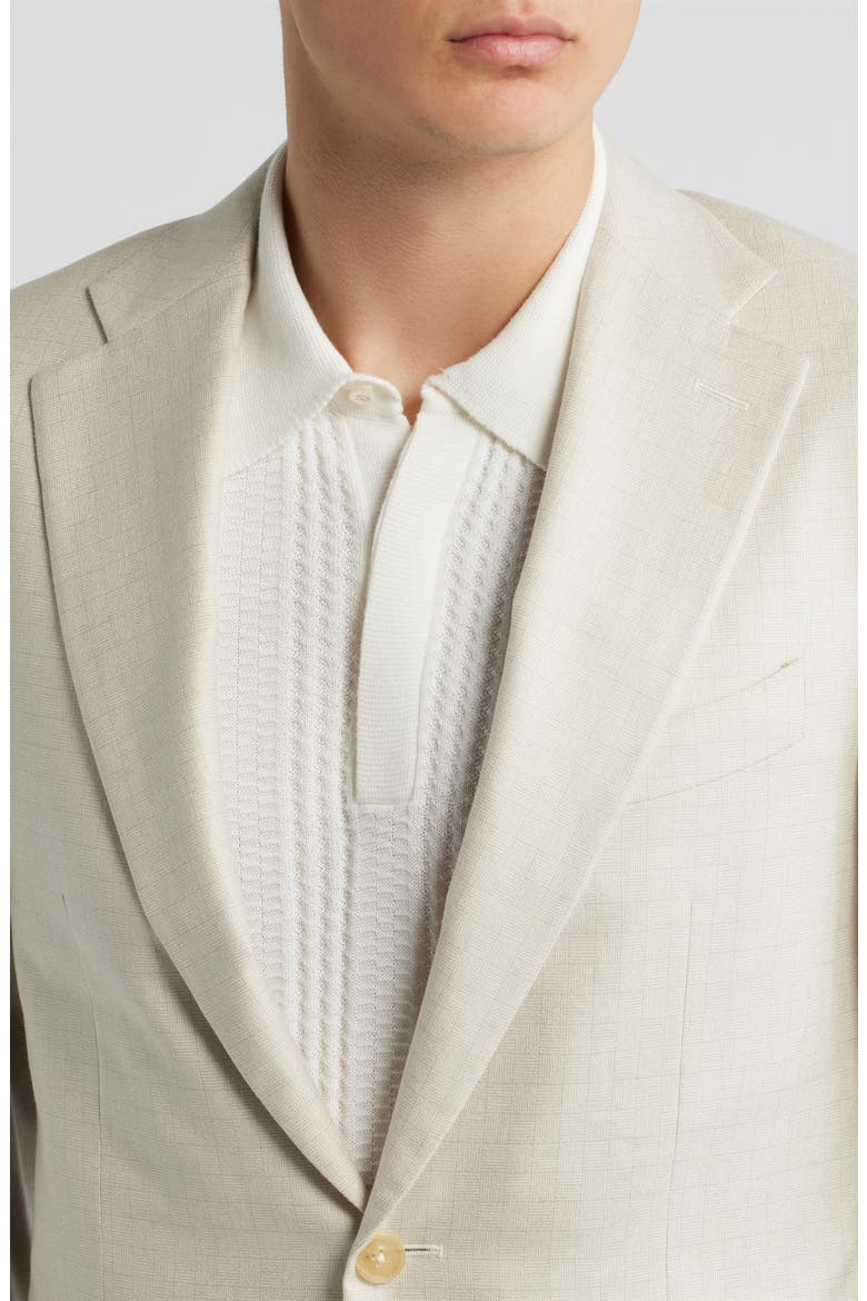Capri Trim Fit Beige Check Jacquard Silk & Cashmere Sport Coat, Alternate, color, BEIGE