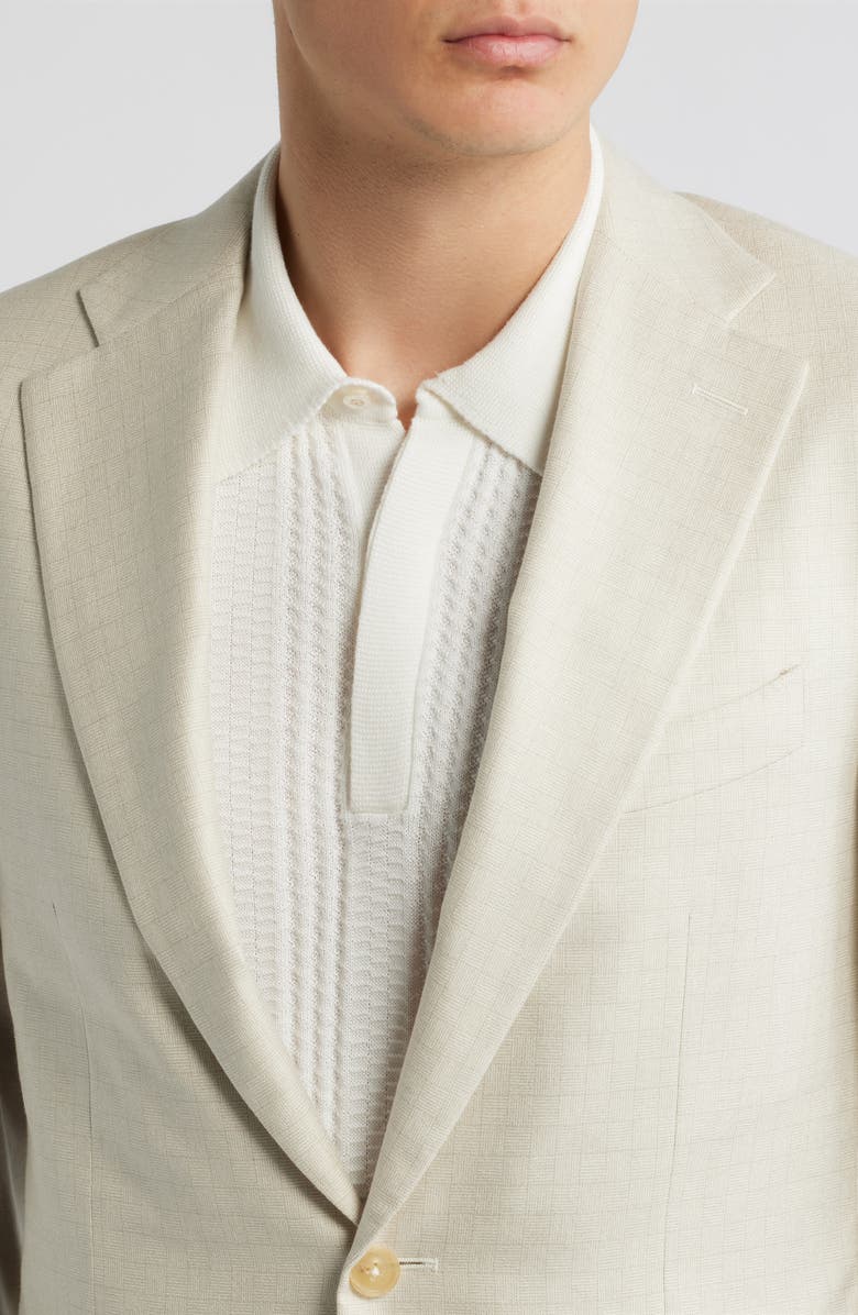 Canali Capri Trim Fit Beige Check Jacquard Silk & Cashmere Sport Coat, Alternate, color, Beige
