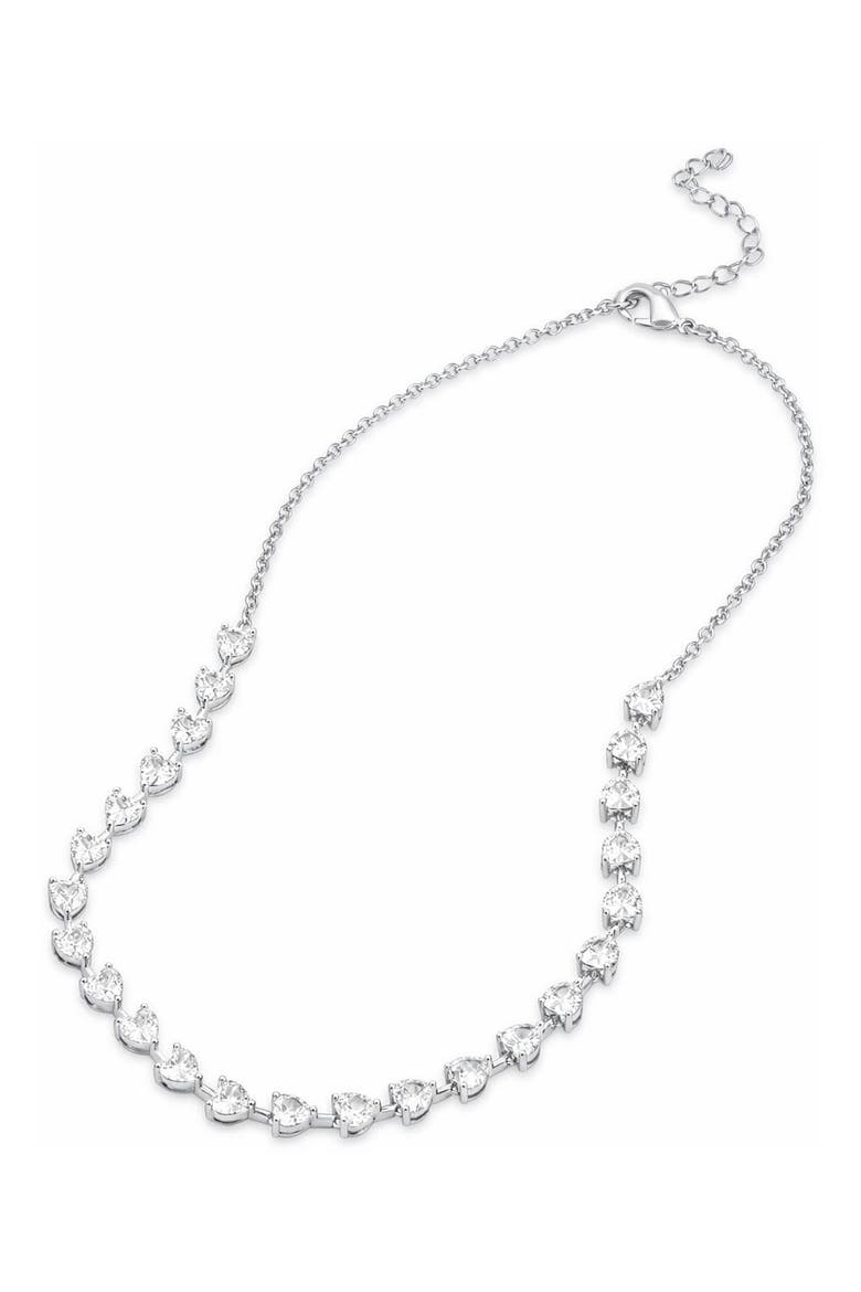 Cubic Zirconia Heart Tennis Necklace, Main, color, SILVER