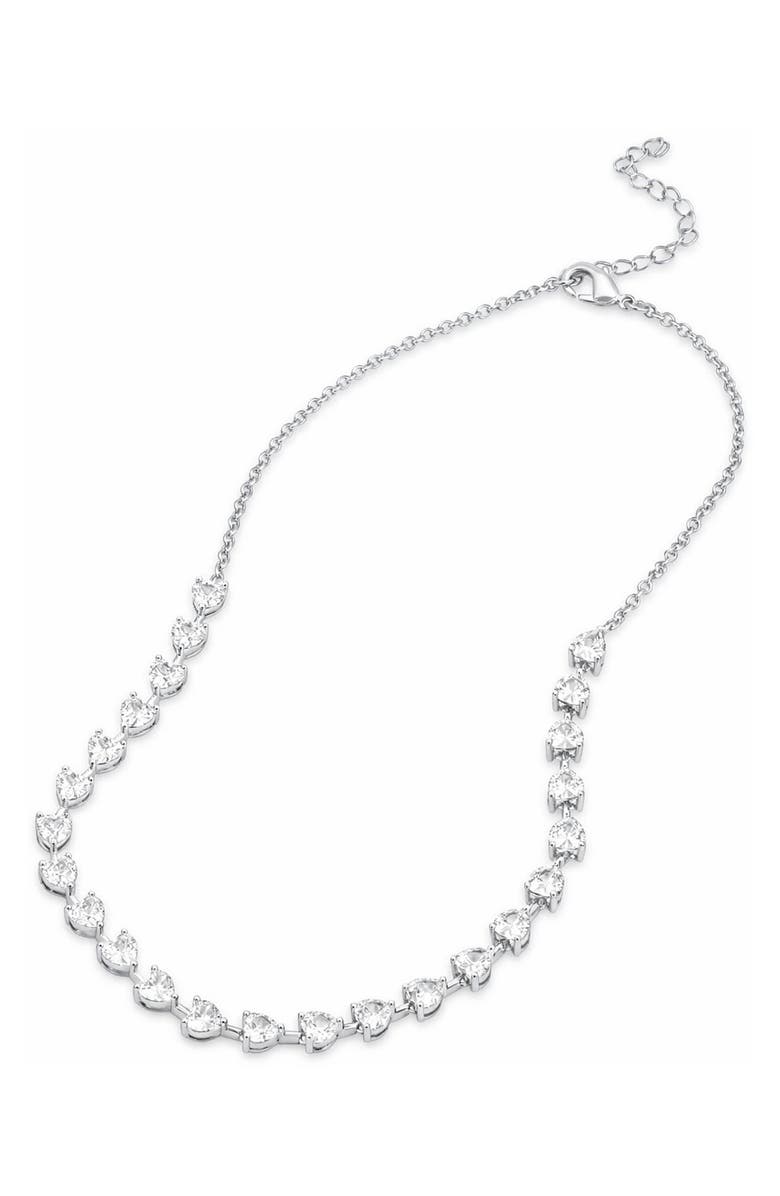 SAVVY CIE JEWELS Cubic Zirconia Heart Tennis Necklace, Main, color, Silver