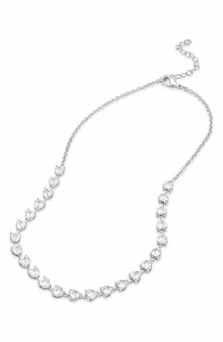 SAVVY CIE JEWELS Cubic Zirconia Heart Tennis Necklace
