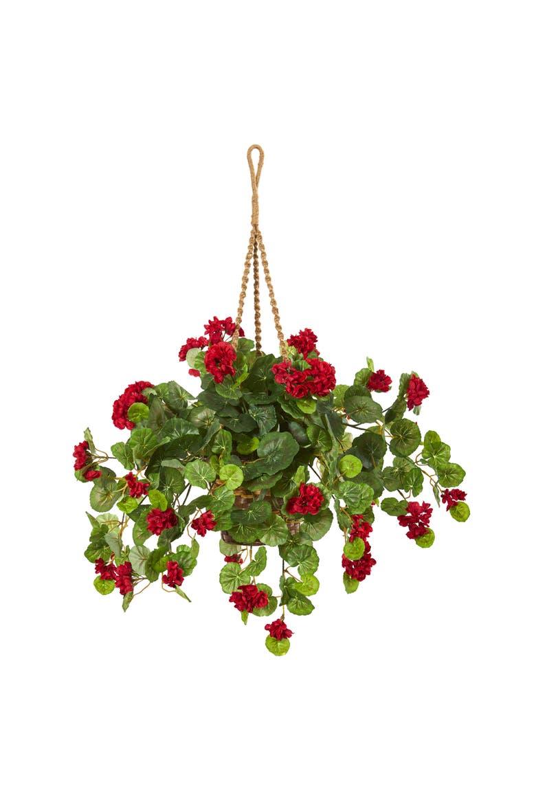 27-in Geranium Artificial Plant in Hanging Basket, Main, color, Red