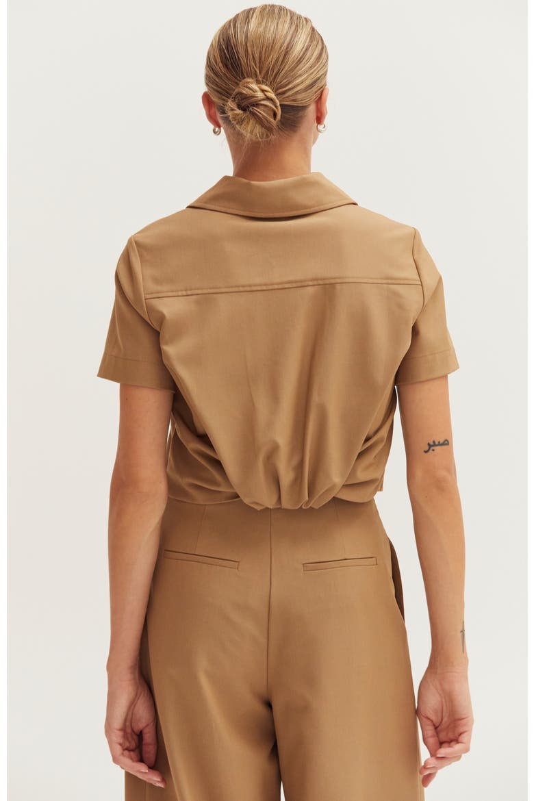 Short Sleeve Cropped Blazer Top, Alternate, color, Camel
