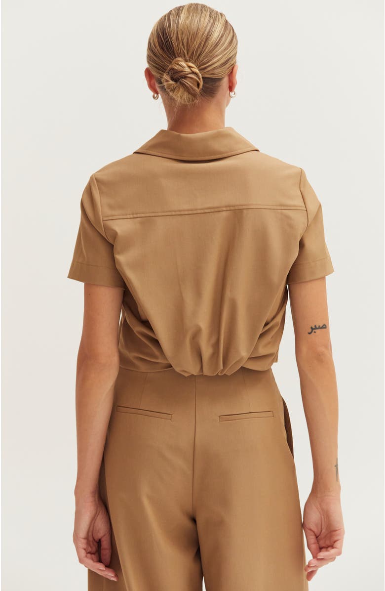 CRESCENT Short Sleeve Cropped Blazer Top, Alternate, color, Camel