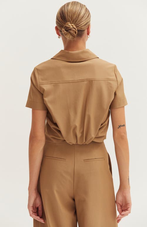 Crescent Short Sleeve Cropped Blazer Top In Brown