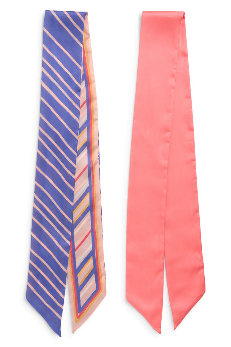Assorted 2-Pack Satin Skinny Scarves, Alternate, color, PEACH STRIPE