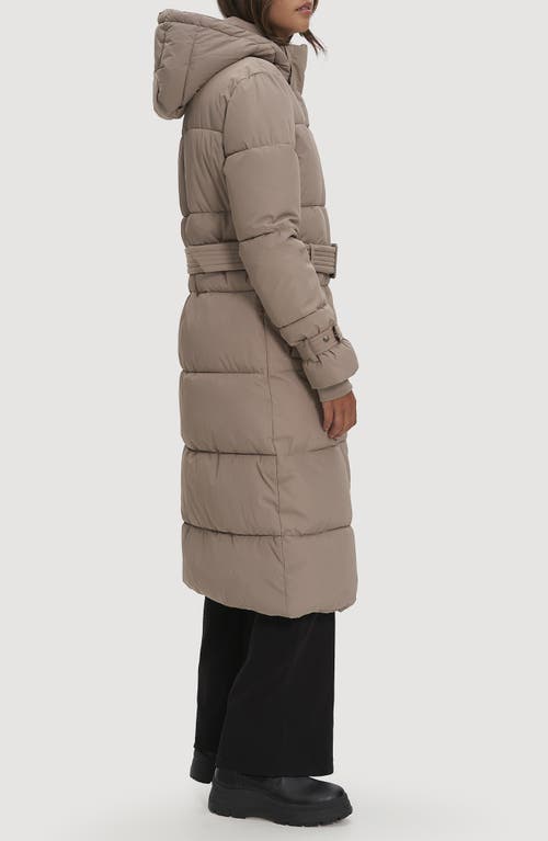 Noize Mara Belted Maxi Puffer Coat With Removable Hood In Brown