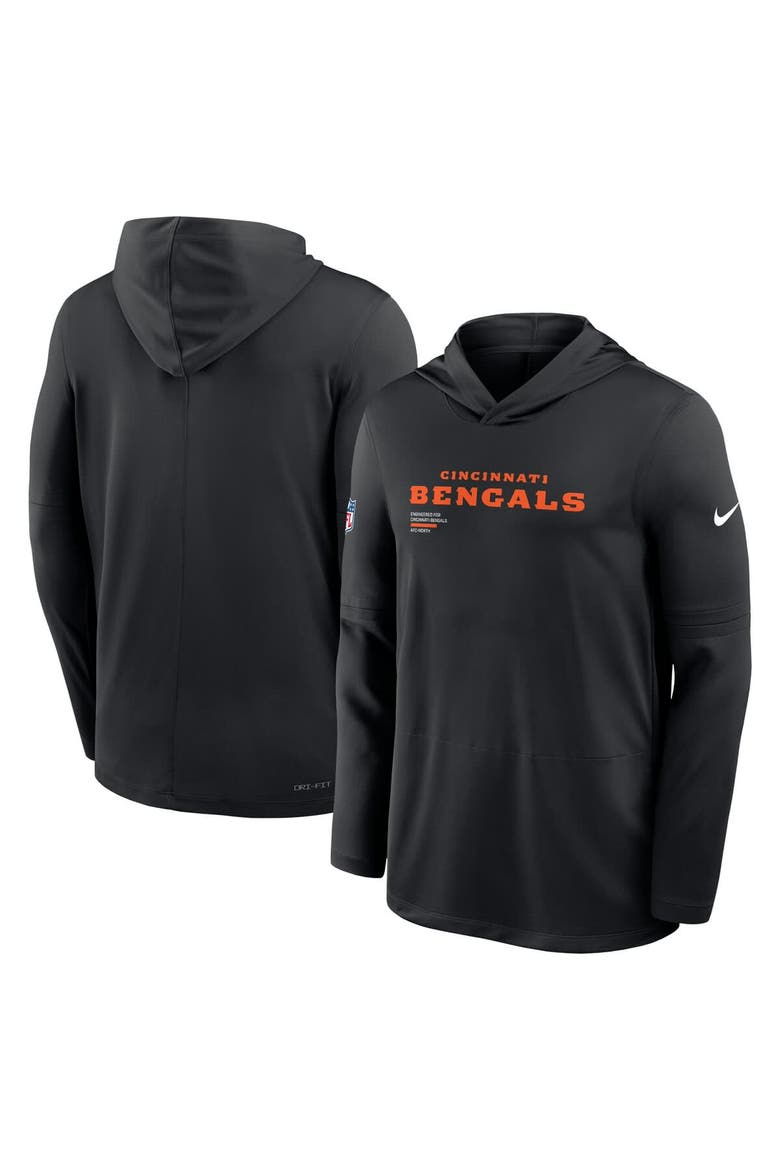 Men's Nike Black Cincinnati Bengals Big & Tall Sideline Performance Long Sleeve Hoodie T-Shirt, Alternate, color, Black