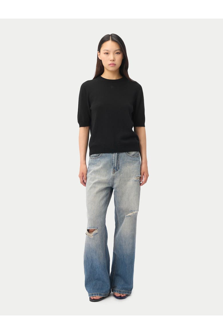 Elbow-Length Sleeve Cashmere Sweater, Alternate, color, black