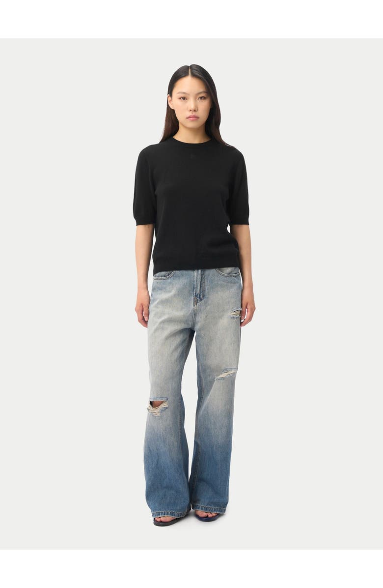 GOBI Mongolian Cashmere Elbow-Length Sleeve Cashmere Sweater, Alternate, color, Black