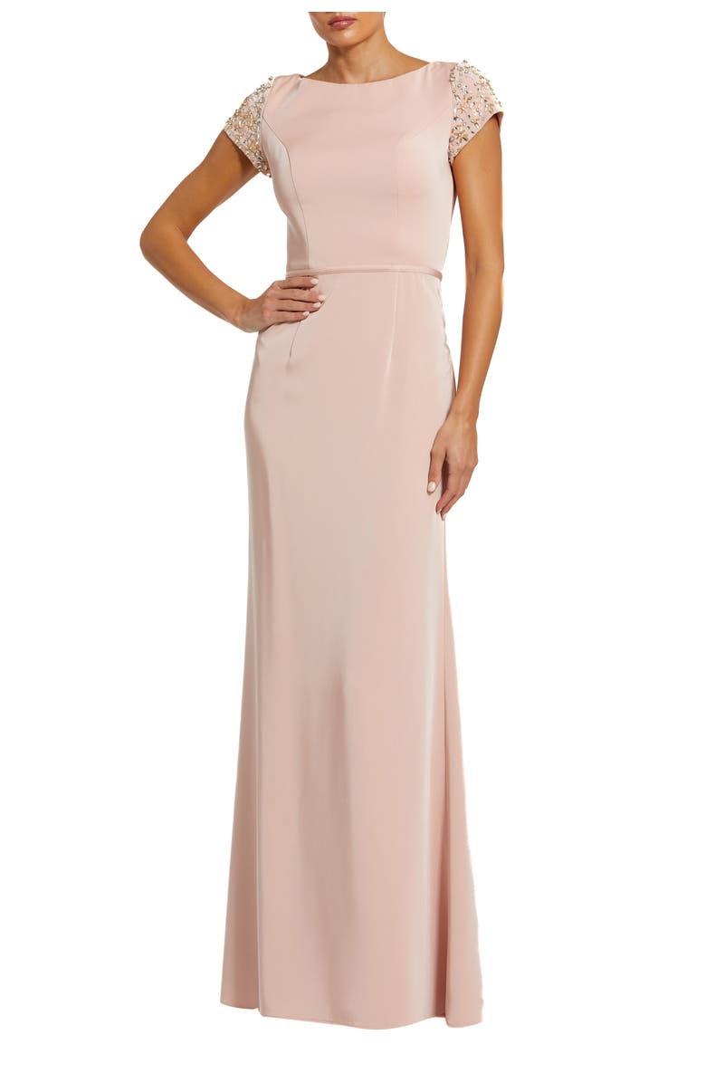 Mac Duggal Women’s Beaded Cap Sleeve Column Evening Gown, Main, color, Rose