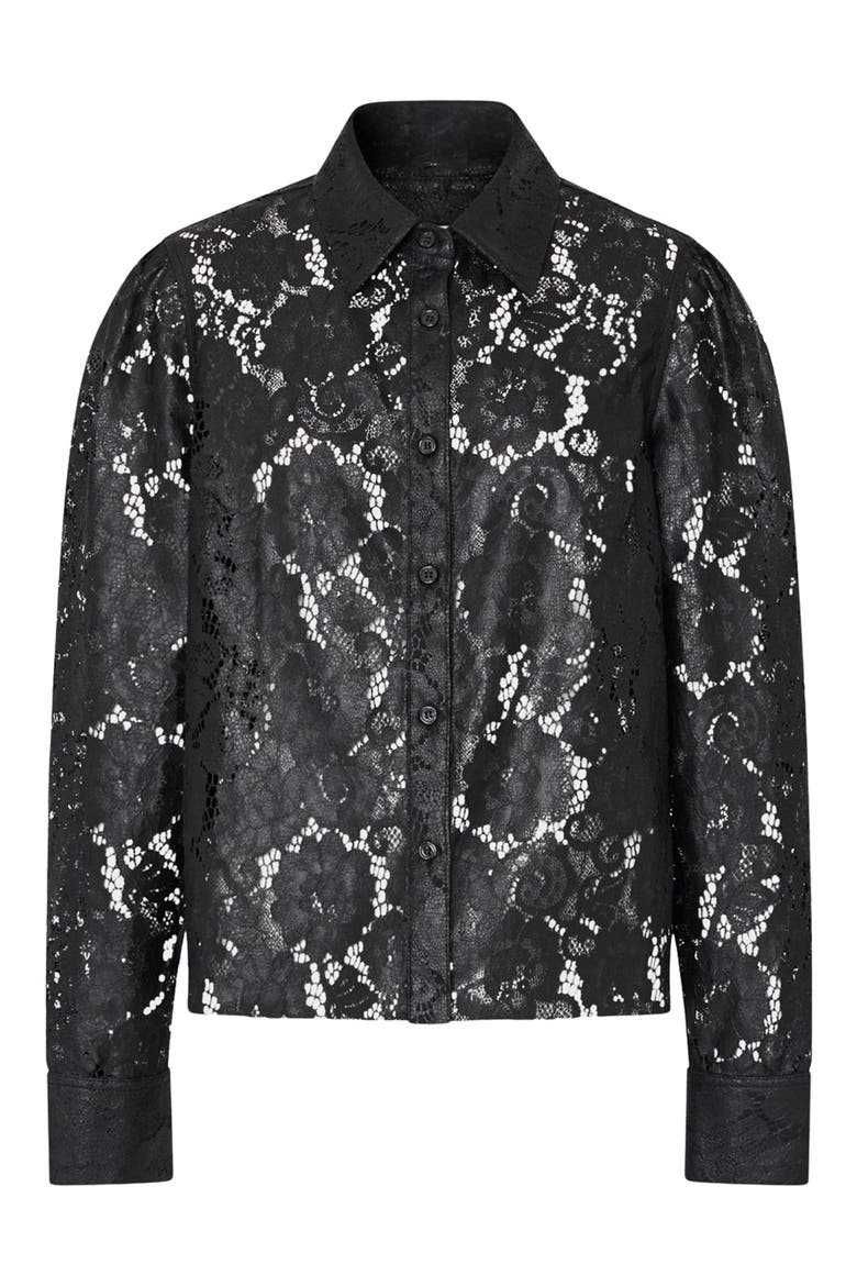 Arlo Textured Lace Button-Up Shirt, Alternate, color, BLACK