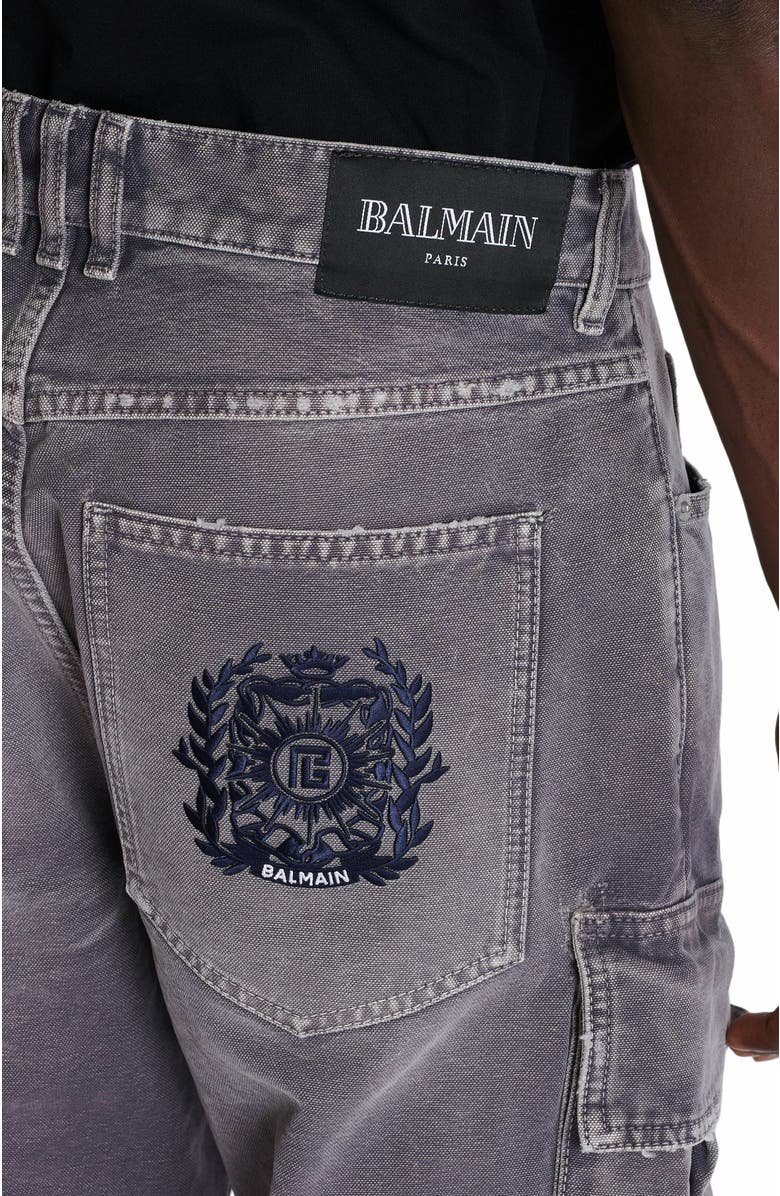Balmain Denim Loose-Fit Cargo Jeans, Alternate, color, Grey