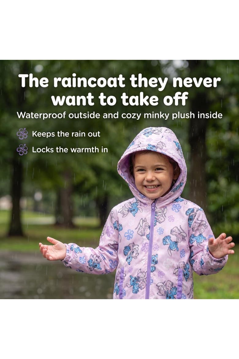 Lilo & Stitch Hooded Zip-Up Rain Jacket, Alternate, color, Pink Stitch and Angel
