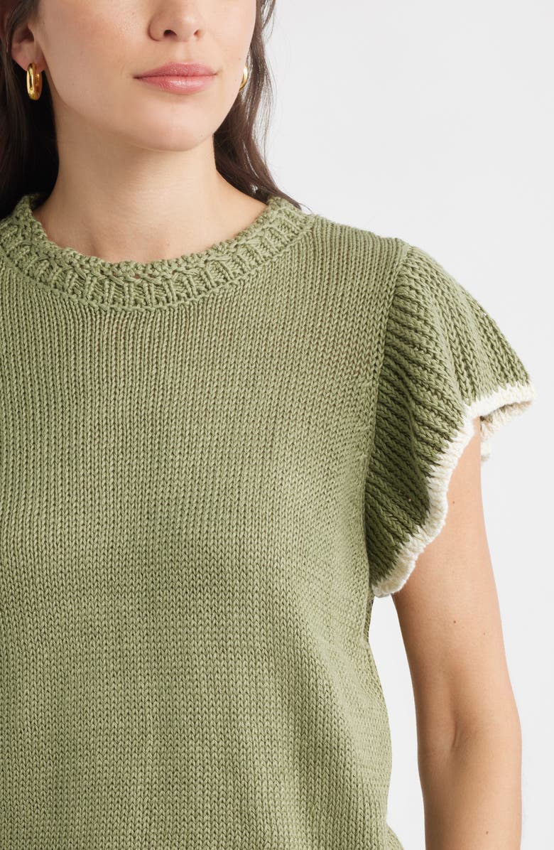 Caslon<sup>®</sup> Flutter Sleeve Linen & Cotton Sweater, Alternate, color, Olive Acorn