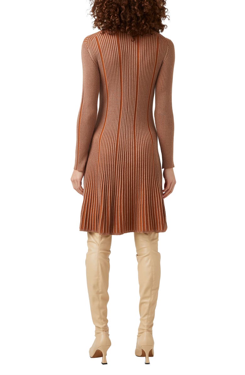 French Connection Mari Rib Knit Long Sleeve Minidress, Alternate, color, Camel-Glazed Ginger