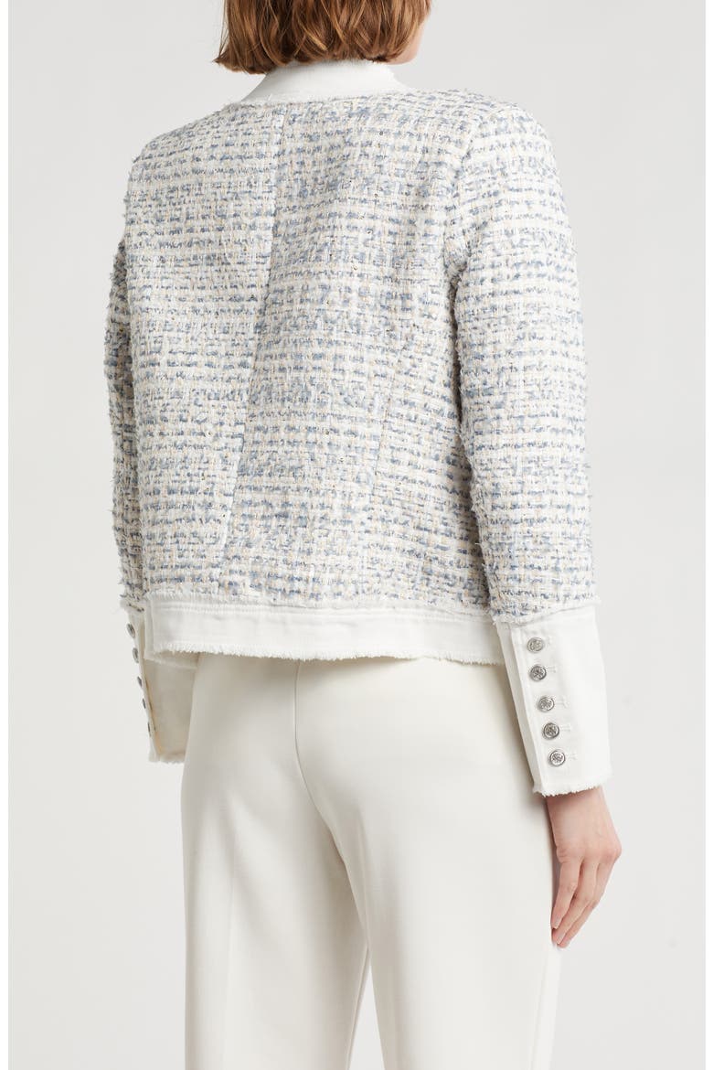 Denim Trim Bouclé Tweed Jacket, Alternate, color, BLUE/ WHITE