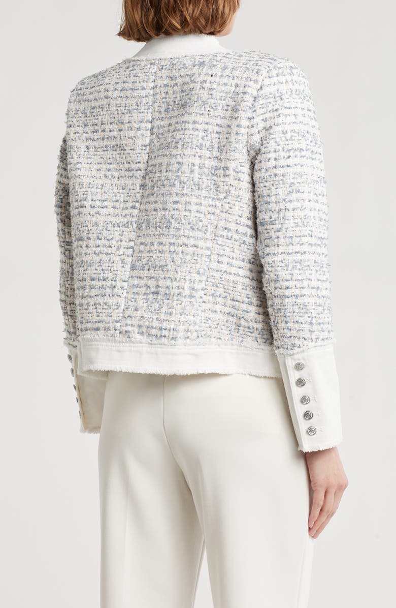 Nanette Lepore Denim Trim Bouclé Tweed Jacket, Alternate, color, Blue/ White