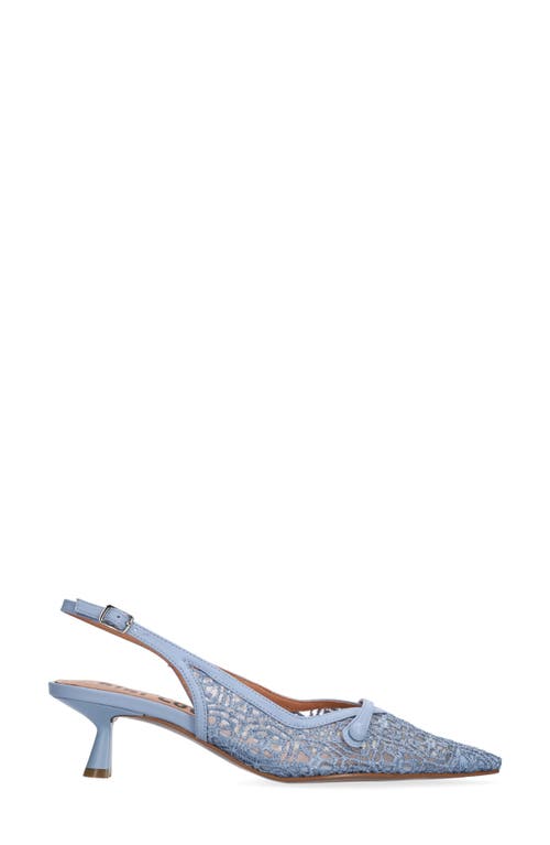 Bibi Lou Embroidered Mesh Slingback Kitten Heels In Celeste