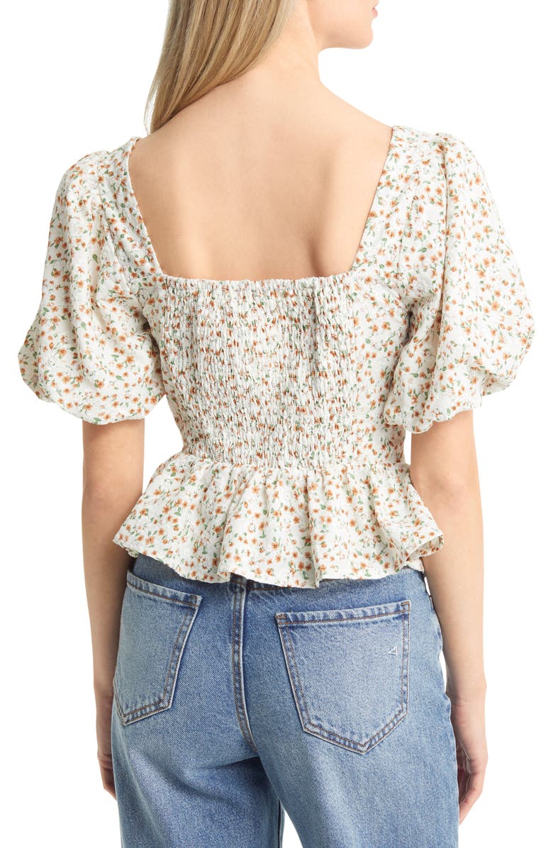 ASTR the Label Floral Puff Sleeve Lace-Up Corset Crop Top, Alternate, color,