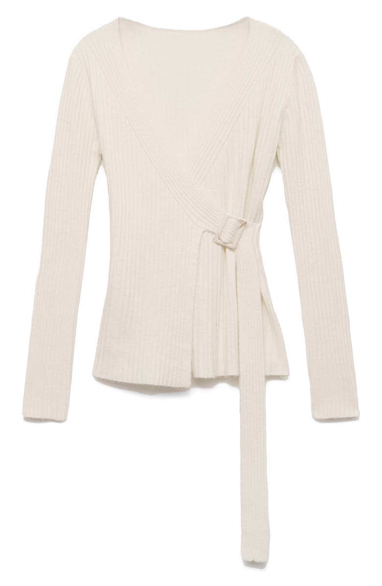 MANGO Rib Buckle Wrap Cardigan, Alternate, color, 