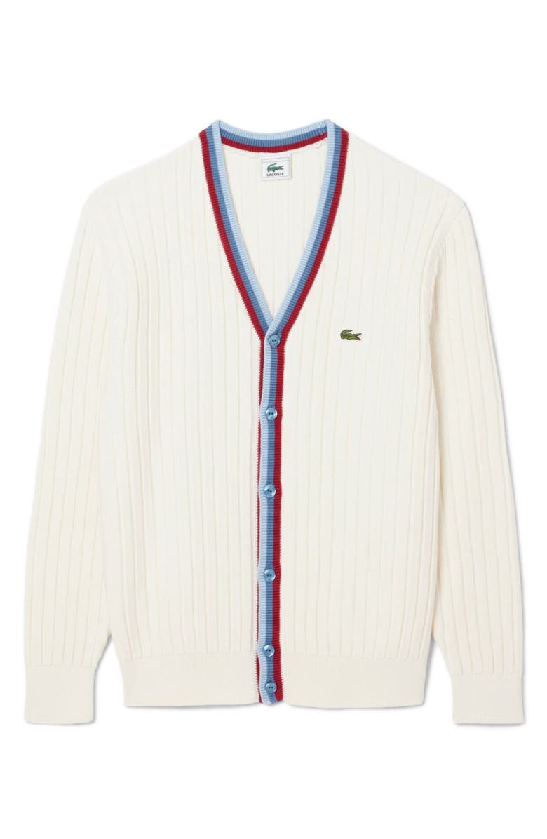 Lacoste Archive Cotton & Wool Cardigan, Main, color, Flour/ Chambray-King-Bordeaux