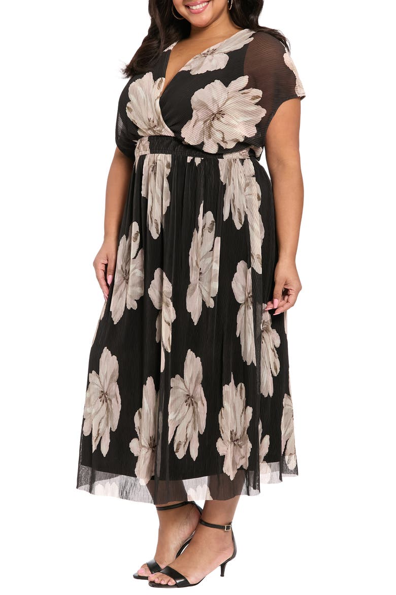 Empire Waist A-Line Midi Dress, Alternate, color, BLACK/ LIGHT SAND