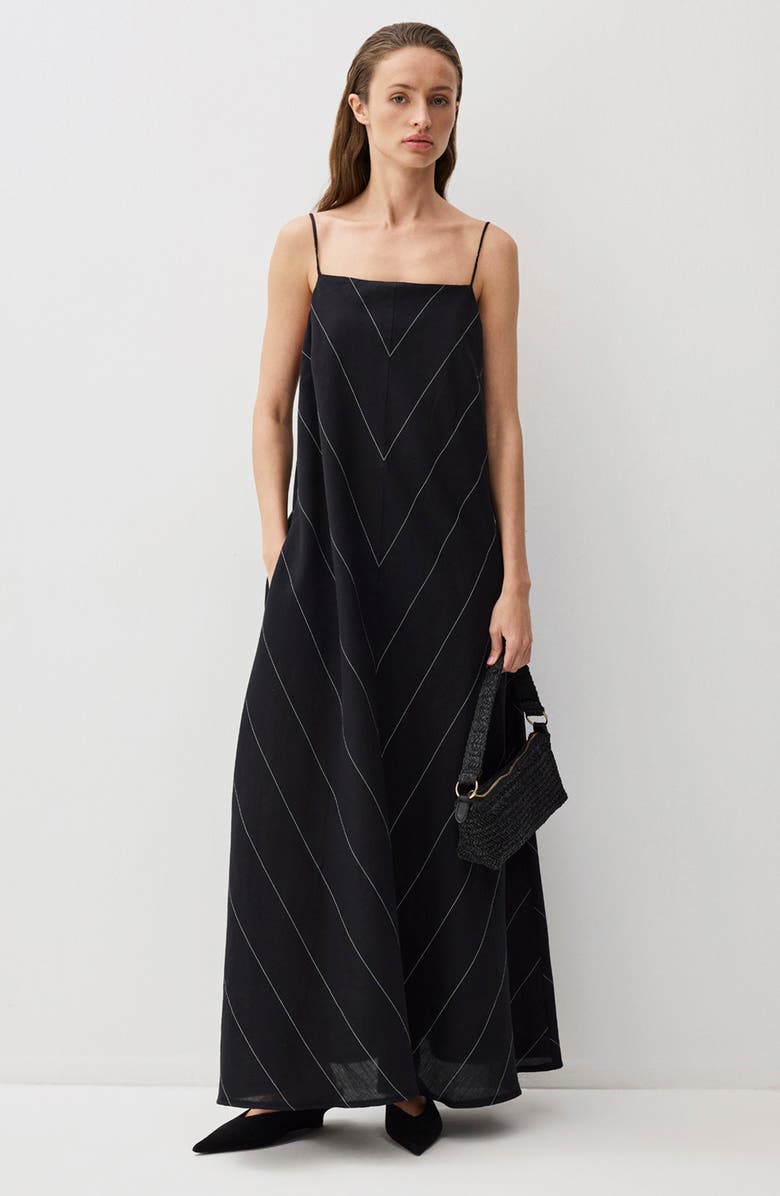 Mavi Jeans Chevron Stripe Cotton & Linen Maxi Dress, Alternate, color, Black Beige Stripe