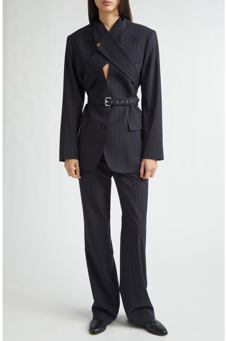 Harness Pinstripe Tailored Jacket, Alternate, color, DARK SAPPHIRE