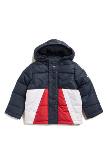 Tommy Hilfiger Kids' Channel Quilted Hooded Puffer Jacket In Multi