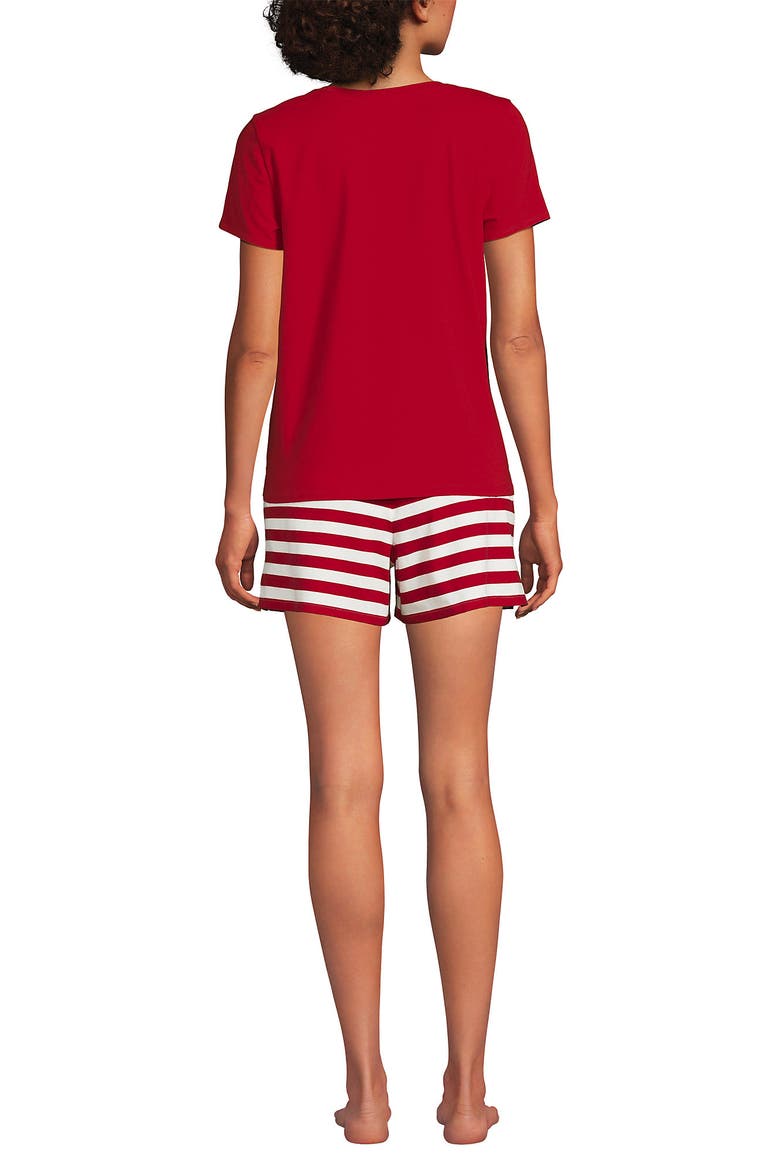 Knit 2 Piece Pajama Set - Short Sleeve Top and Shorts, Alternate, color, Compass Red/Ivory Stripe