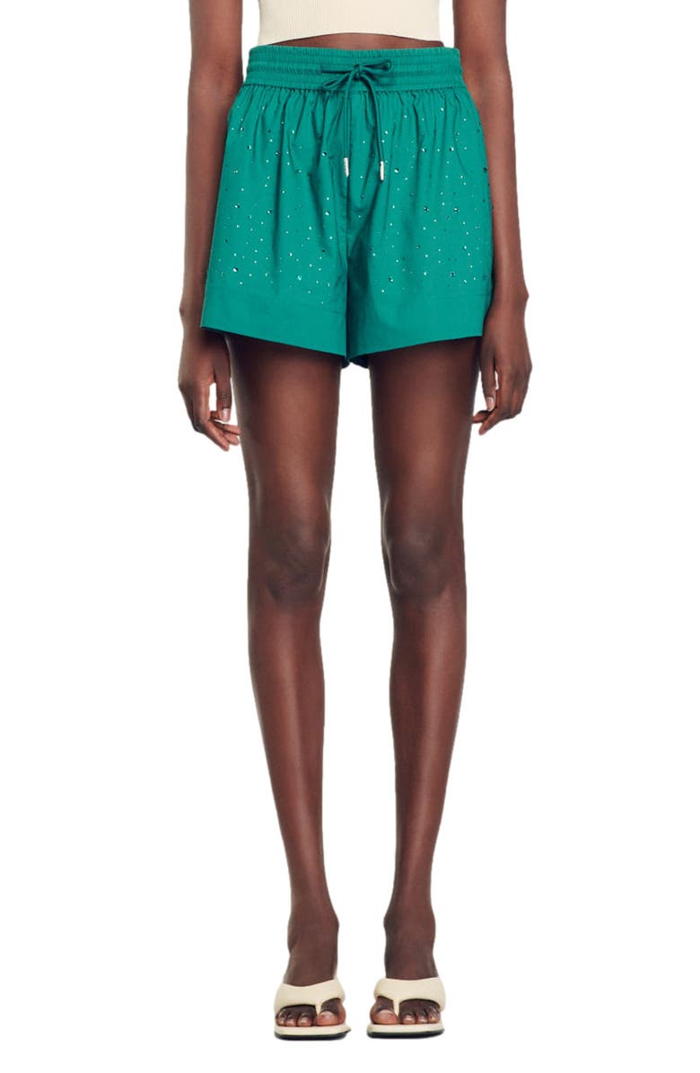 SANDRO Tel Aviv Rhinestone Shorts, Main, color, 