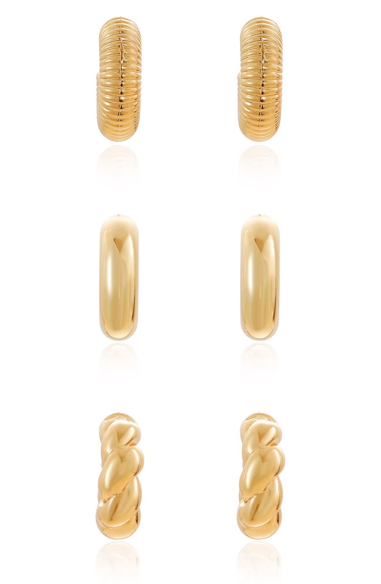 Ettika Everyday Set of 3 Huggie Hoop Earrings, Alternate, color, Gold