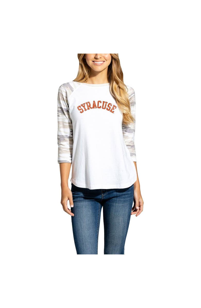 CAMP DAVID Women's White/Camo Syracuse Orange Boyfriend Baseball Raglan 3/4 Sleeve T-Shirt, Alternate, color, 