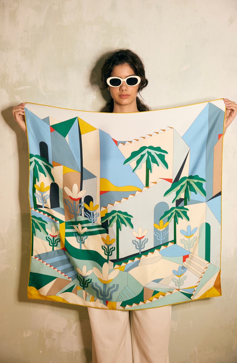 Jessie Zhao New York Double Sided Silk Scarf of Tropical Breeze, Alternate, color, Blue