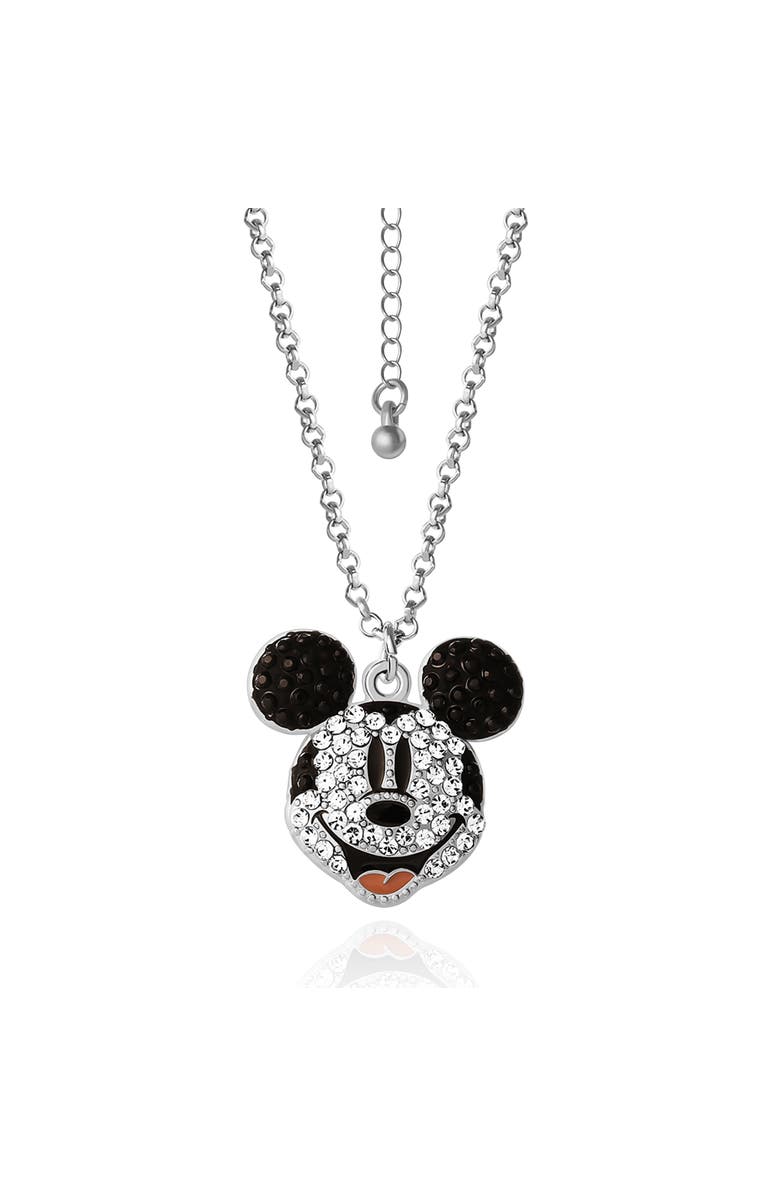 Disney Mickey Mouse Necklace with Pave Crystals, 16"+3", Main, color, Silver, Black