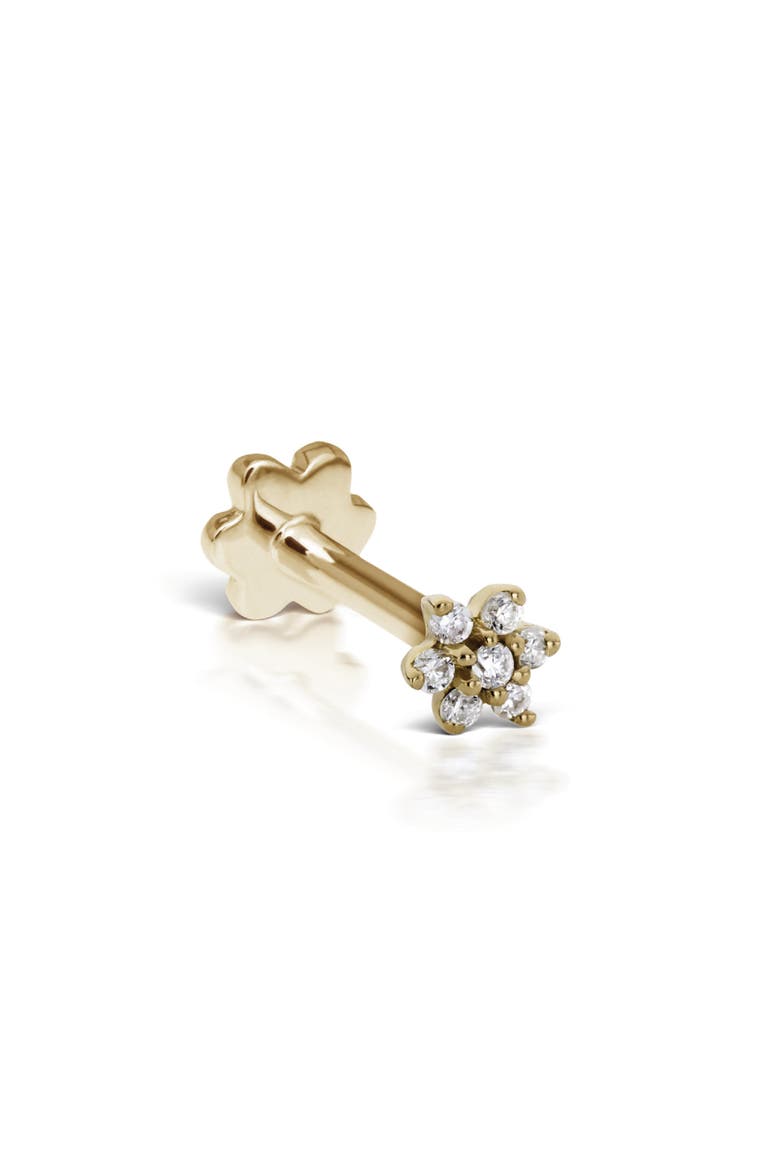 Single Diamond Flower Stud Earring, Main, color, YELLOW GOLD